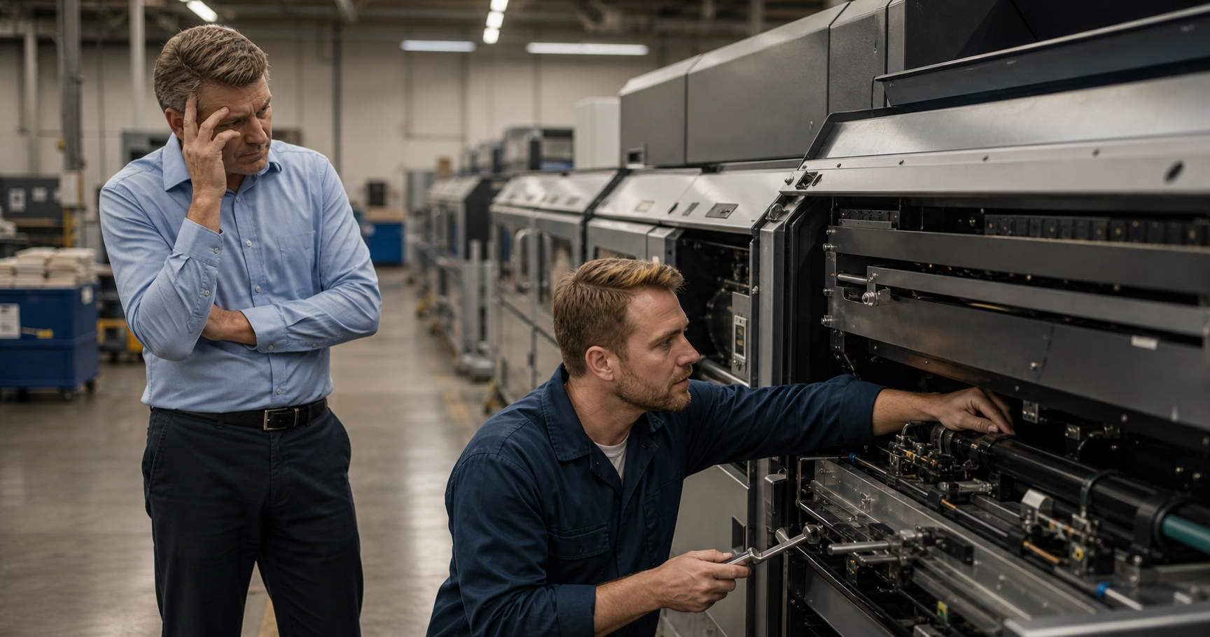 Male Technician Servicing Postal Machine