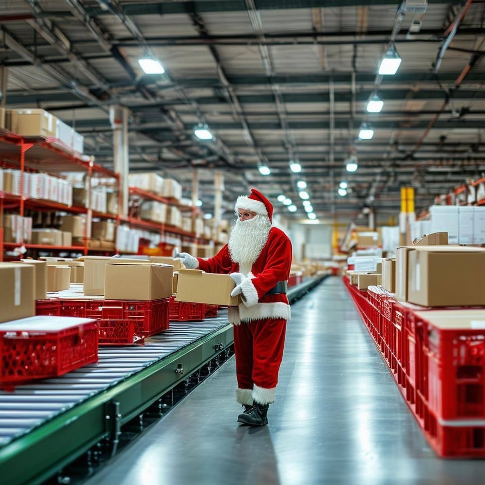 Santa selects packages at his automated parcel warehouse