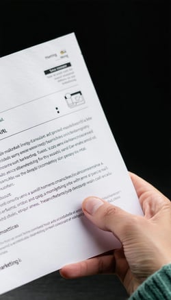 closeup of person reading marketing mail that they hold in their hand