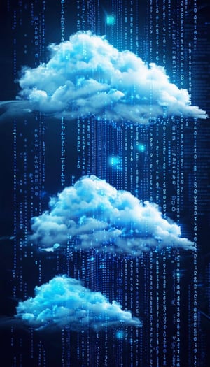 four clouds with data stream and computer code-1