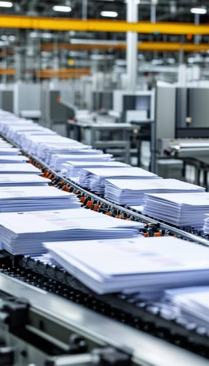 highspeed mail production facility with a lot of automation equipment printing and sorting the mail using conveyors