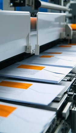 Direct mail with variable data printed, inserted into envelopes and then sorted by automation machine