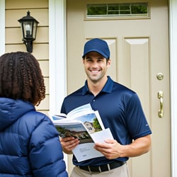 mailman delivering promotional catalogs to a persons home