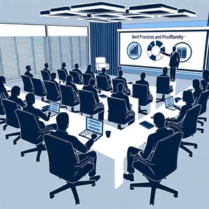seminar for best practices and profitability monochromatic blue