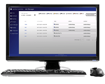 BlueCrest Output Manager software screen for print and mail workflow