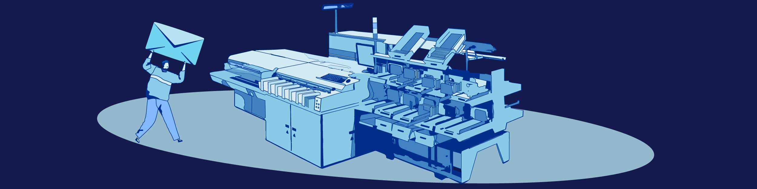 Mail and parcels high-speed sorting machine illustration