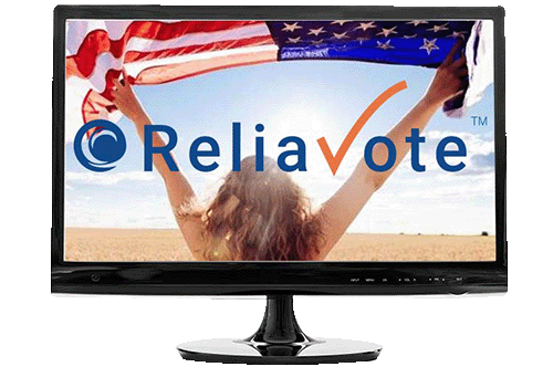 BlueCrest Relia-Vote logo and computer monitor