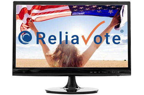 BlueCrest Relia-Vote logo and computer monitor