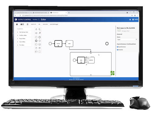 BlueCrest Output Control mail production workflow software screen