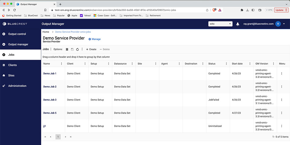 BlueCrest Output Manager document management software screen
